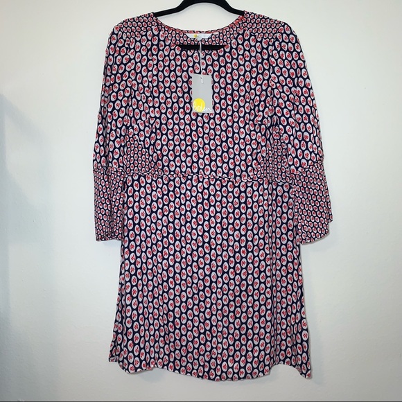 NWT Boden Edna Tunic Red & Navy Print Long Top Size 12 R - Picture 2 of 7